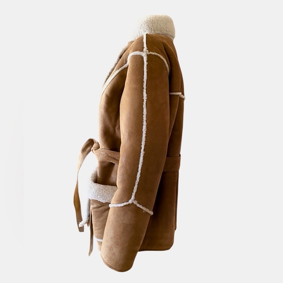 NWT Maje Tan and Cream Lamb Shearling Jacket- Gabelo jacket in Camel size 38 - Picture 3 of 16